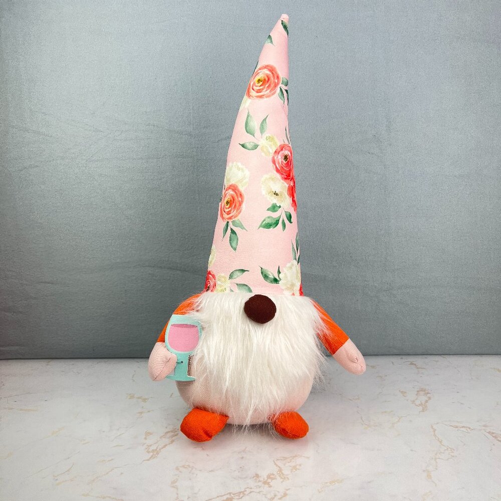 ALDI Decor Summer Wine Glass Floral Gnome Weighted Base 19"